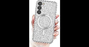 Hoesje Geschikt Voor Samsung Galaxy S24 Magsafe hoesje Zliver- Lens beschermer glitter backcover