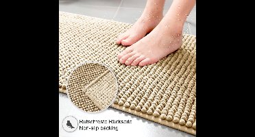 Badmat Anti-Slip av soft Chenille | Super absorberend en machinewasbaar | Te combineren als badmat set | Voor de badkamer, douche, bad of als WC mat | Beige - 45x45 cm