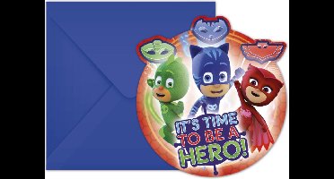 Vegaoo - 6 kartonnen PJ Masks uitnodingen met enveloppen 14 x 9 cm