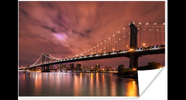 Poster De Brooklyn Bridge in Amerika bij een rode avondlucht - 30x20 cm