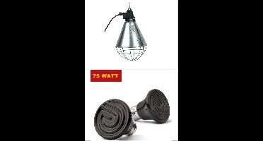 Armatuur compleet met 75 watt keramische warmtelamp- warmtelamp - broedlamp - biggenlamp - voor keramische warmtelamp - porseleinen fitting - compleet met 2.5 meter snoer
