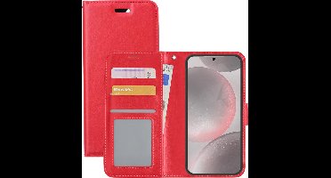 Hoesje - Met Pasjeshouder - Geschikt voor Samsung Galaxy S24 - Luxe Bookcase Portemonee - Flip Case - Kunstleer Book Case - Flipcase - Book Cover - Walletcase - Portemonneehoes - Rood