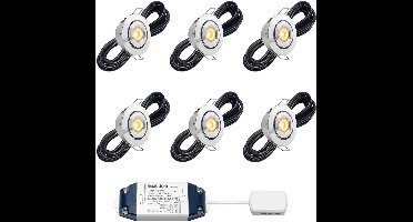 LED veranda inbouwspots Toledo bas inclusief trafo - 3W / dimbaar / kantelbaar / inbouwspot / terrasoverkapping / overkapping / warm wit / rond / 230V / IP44 / set van 6 stuks