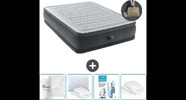 Intex Luchtbed - 2-Persoons - 152 x 203 x 46 cm - Grijs - Inclusief pomp - Hoeslaken - Kussen - Reparatieset en Kussenbeschermer