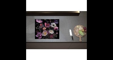 Inductieplaat Beschermer - Boeket van Stilleven in Witte en Roze Kleuren - 60x50 cm - 2 mm Dik - Inductie Beschermer - Bescherming Inductiekookplaat - Kookplaat Beschermer van Zwart Vinyl