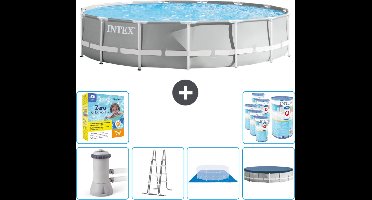 Intex Rond Prism Frame Zwembad - 457 x 107 cm - Grijs - Inclusief Pomp - Ladder - Grondzeil - Afdekzeil Onderhoudspakket - Filters