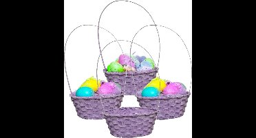 Kaemingk Rieten mandje met hengsel - 4x - paars - D20 x H38 cm - paasmandje