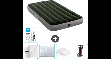 Intex Luchtbed - 1-Persoons - 99 x 191 x 25 cm - Groen - Hoeslaken - Kussen - Pomp - Reparatieset en Kussenbeschermer