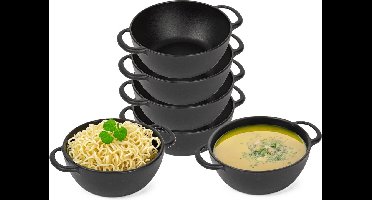 Plasticforte Soepkommen met hengsels - 10x - Campinglife - kunststof - D11 x H5 cm - 370 ml - zwart - stapelbaar - onbreekbaar