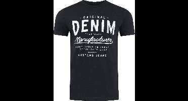 Mustang Heren T-Shirt Basic Print Tee regular fit Zwart 4XL Ronde Hals Volwassenen Opdruk Print Shirts