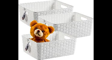 Plasticforte Opbergmand - 3x - Kastmand - rotan kunststof - wit - 12 Liter - 30 x 37 x 13 cm