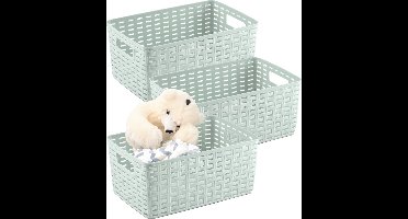 Plasticforte Opbergmand - 3x - Kastmand - rotan kunststof - lichtgroen - 6 Liter - 19 x 29 x 13 cm