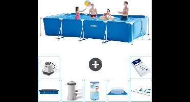 Intex Rechthoekig Frame Zwembad - 450 x 220 x 84 cm - Blauw - Inclusief Afdekzeil - Zwembadfilterpomp - Filter - Grondzeil - Schoonmaakset - Zoutwatersysteem - Zwembadzout
