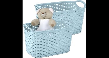 Plasticforte opbergmandje/kastmandje - 2x - 6,4 liter - ijsblauw - kunststof - 19 x 29 x 18 cm