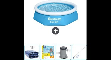 Bestway Rond Opblaasbaar Fast Set Zwembad - 244 x 61 cm - Blauw - Inclusief Solarzeil - Onderhoudspakket - Pomp - Schoonmaakset