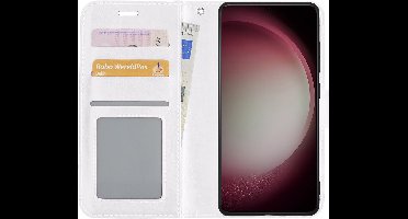 Hoesje - Met Pasjeshouder - Geschikt voor Samsung Galaxy S23 - Luxe Bookcase Portemonee - Flip Case - Kunstleer Book Case - Flipcase - Book Cover - Walletcase - Portemonneehoes - Wit