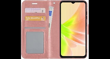 Hoesje - Met Pasjeshouder - Geschikt voor OPPO A57 - Luxe Bookcase Portemonee - Flip Case - Kunstleer Book Case - Flipcase - Book Cover - Walletcase - Portemonneehoes - Rosé goud