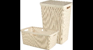 Curver Jute Wasmand met deksel 58L + Wasmand 46L - Gebroken Wit