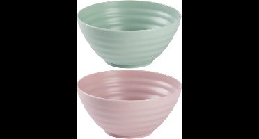 PlasticForte Kommetjes/schaaltjes - 12x stuks - Dessert/ontbijt - Kunststof - Oudroze/Mintgroen