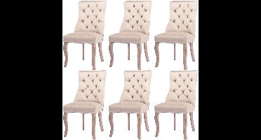 Eetkamerstoel – Fluwelen Stoel – Comfortabele Stoel – Hoge Rugleuning – Massief Rubberhout – Draagvermogen 150 Kg – Zachte Schuimlaag - 6 Stuks - Beige