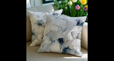 Kussenhoezen - Abstract - 45x45 cm - Polyester - Blauwe Bloemen