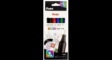 Pentel – S40-6 – Fineliner set – 0,4 mm punt – 6 kleuren