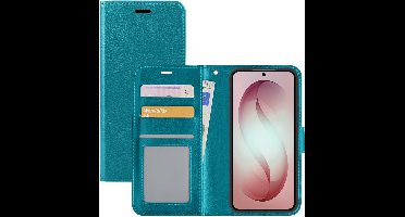 Hoesje - Met Pasjeshouder - Geschikt voor Samsung Galaxy S26 - Luxe Bookcase Portemonee - Flip Case - Kunstleer Book Case - Flipcase - Book Cover - Walletcase - Portemonneehoes - Turquoise