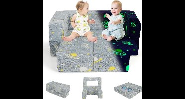 Kinderfauteuil – Kinderbank – Kindersofa – Speelbank – 4-in-1 Met 2 Poefjes – Gloeit In Het Donker – Afneembare Wasbare Hoezen