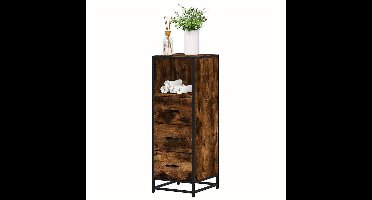 Badkamerkast – Badkamermeubel – Kolomkast – Wastafelonderkast – Badmeubel – Compact Ontwerp – Donkerbruin Eikenlook Met Zwart Metalen Frame