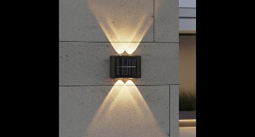 Solar wandlamp buiten 'Sasha' - Voordeelset van 2 stuks - Up down light - Wandlamp op zonne-energie - Warm wit licht - Zwart - Solar tuinverlichting