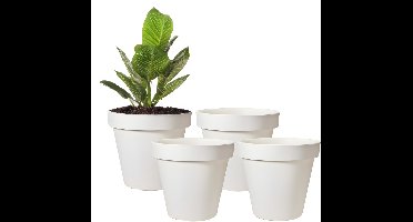Pro Garden Bloempot - 4x - wit - rond - D25 cm - kunststof - plantenpot - tuin buiten
