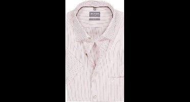 OLYMP Luxor comfort fit overhemd - korte mouw - popeline - wit met lichtroze gestreept - Strijkvrij - Boordmaat: 42