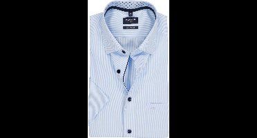 OLYMP Luxor modern fit overhemd - korte mouw - twill - lichtblauw met wit heel fijn gestreept - Strijkvrij - Boordmaat: 43