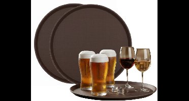 Gerimport Horeca Dienblad - 6x - antislip - bruin - kunststof - D40 cm