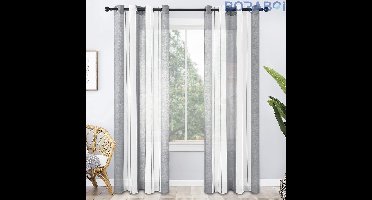 Boraboi® Gordijnen - Gestreept - Grijs + Wit - 280 cm x 140 cm - Set van 2
