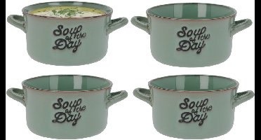 Excellent Houseware Soepkommen/serveer schaaltjes - 6x - porselein - 500ml - groen - met oor