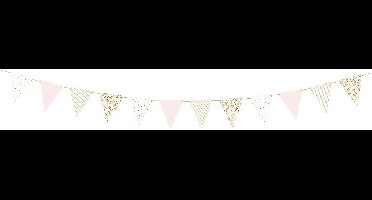 PARTYDECO - Roze en witte kartonnen vlaggenlijn 18 x 210 cm met gouden motieven