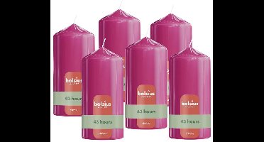 Bolsius - Glanzende Stompkaarsen - 6 Stuks - Fuchsia Roze - 13cm - 43 branduren