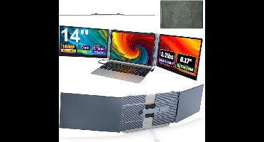 Draagbare Monitor – Portable Scherm – Extern Scherm – Laptop Uitbreiding – Ultradun & Lichtgewicht – 14 Inch Full HD IPS – Aluminium Standaard – Plug & Play Compatibel