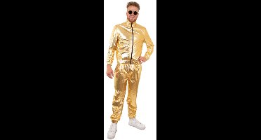 PartyXplosion - Glitter & Glamour Kostuum - Gouden Metallic Retro Trainingspak Proud To Be Goud Heren - Man - goud - Medium - Carnavalskleding - Verkleedkleding - Carnaval kostuum heren