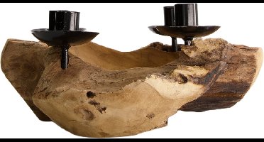 Dijk Natural Collections-Teak stronk met kaarsenhouders-Naturel-30x30