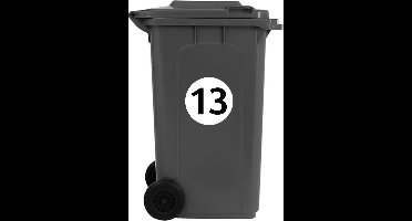 Containerstickers Huisnummer "13" - 25x25cm - Wit met Zwarte Cirkel - Set van 4 dezelfde Vinyl Stickers - Klikostickers