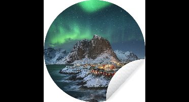 WallCircle - Muurstickers - Behangcirkel - Aurora - Avond - Bergen - ⌀ 30 cm - Muurcirkel - Zelfklevend - Ronde Behangsticker