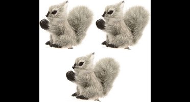 Decoris Kerstboomdecoratie grijze eekhoorns op clip 8 cm - 3x - Kerstversiering - Kerstdecoratie