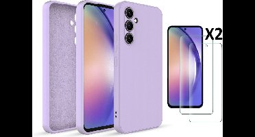 Hoesje geschikt voor Samsung Galaxy A54 siliconen Lila zacht TPU backcover - Met gehard glas screenprotector - 2 stuks