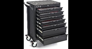 HBM deluxe gevulde gereedschapswagen 283-delig zwart, 7 laden, slot, 210 kg, 4 wielen