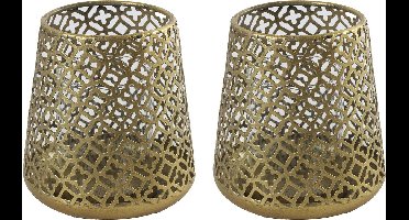 Countryfield Luxe theelichthouder - 2x stuks - Morocco - metaal - goud kleur - D14 x H15 cm