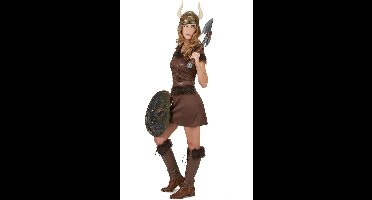 Vegaoo - Bruin viking kostuum met helm voor vrouwen