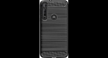 Shop4 - Geschikt voor Motorola Moto G8 Play Hoesje - Zachte Back Case Brushed Carbon Zwart