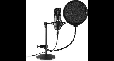 USB microfoon voor pc - Vonyx CMTS300 - studio microfoon met tafelstandaard en popfilter - Zwart